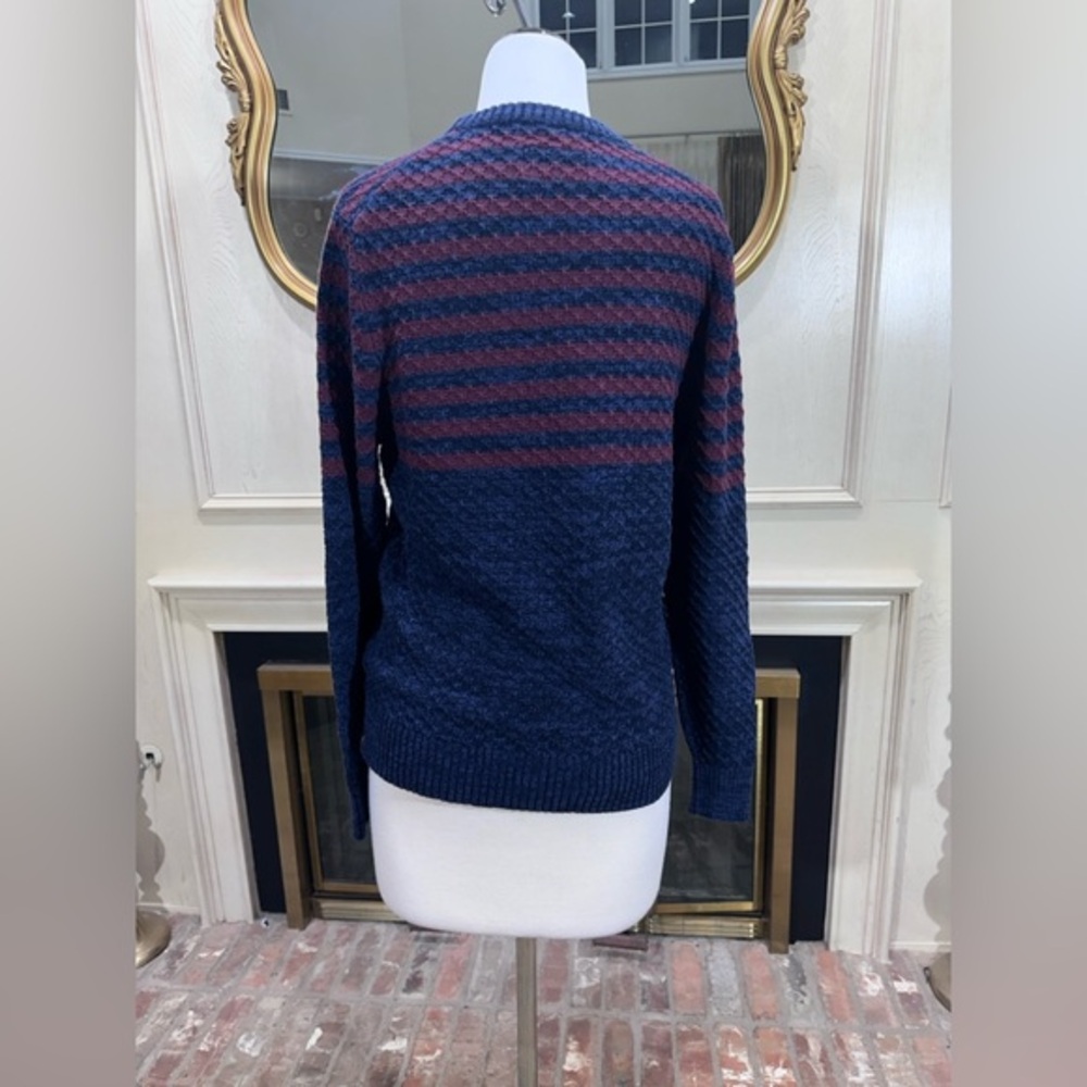 The Normal Brand Men’s M 100% Cotton Striped Knit Sweater Navy Burgundy - Picture 4 of 7